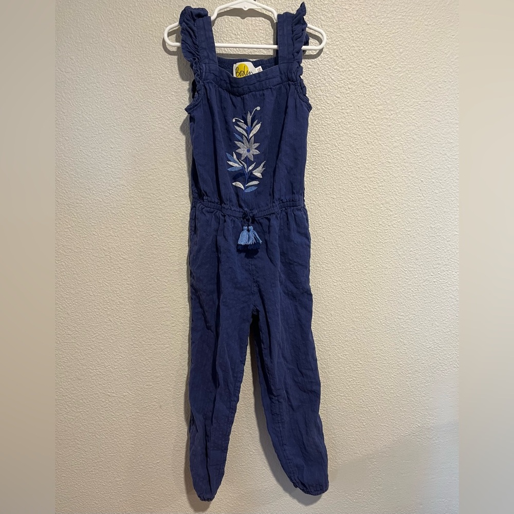 Boden Navy Blue Girls Embroidered Jumpsuit